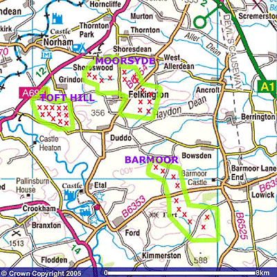 Map showing the location of the proposed turbines