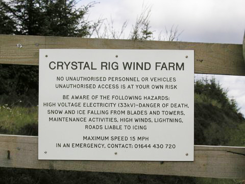 Crystal Rig Wind Farm Warning Sign!